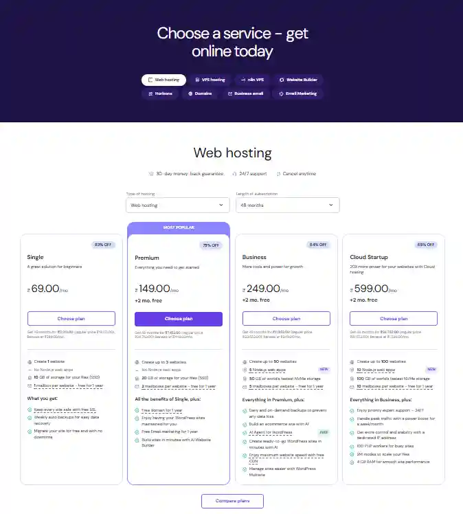 Choose a Hosting Plan at Hostinger