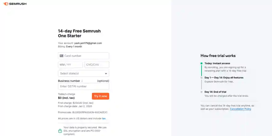 Step 3: Complete Checkout to Activate the Free Trial