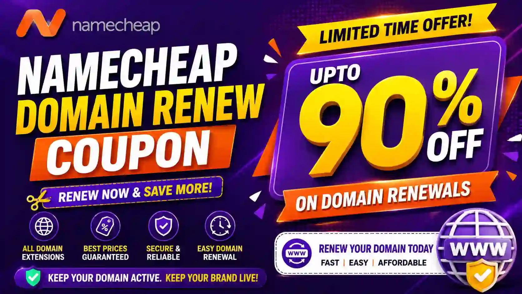 Best Namecheap Domain Renew Coupon | 90% Off | August 2026