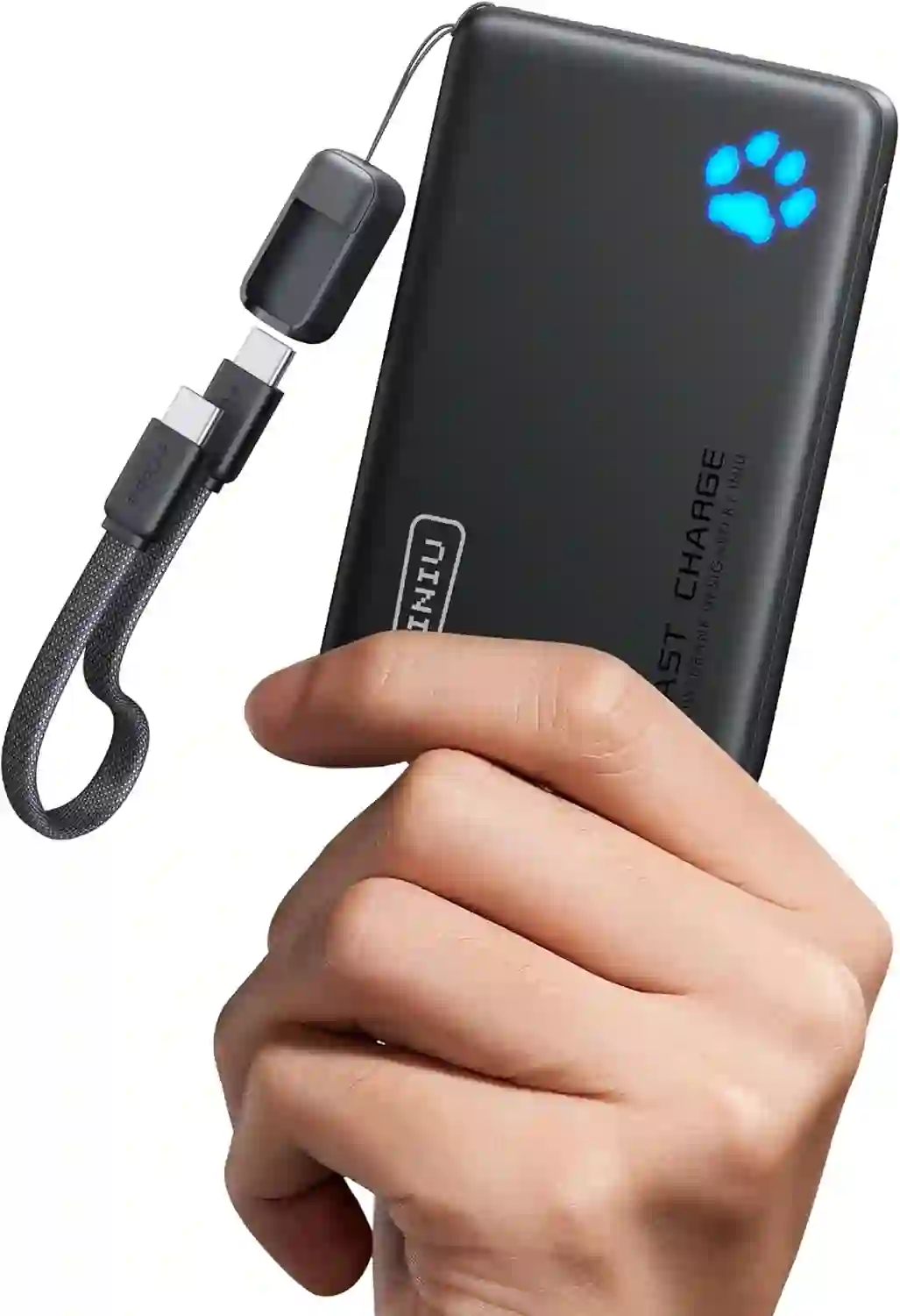 INIU 10000mAh Portable Charger 45W Fast Charging, Ultra Slim Power Bank with Built-in USB-C Cable, PD Fast Charge Travel Powerbank for iPhone 17/16, Samsung S25